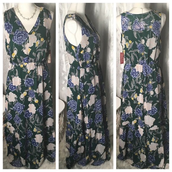 Merona Women Green Floral Sleeveless ruffle Hem Ma - Picture 2 of 8